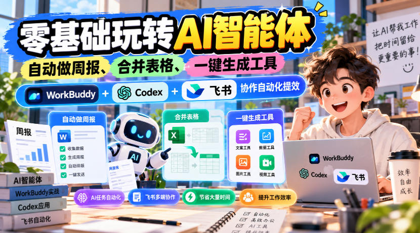 【无水印】零基础玩转AI智能体，自动做周报、合并表格、一键生成工具，WorkBuddy+Codex + 飞书协作自动化提效网赚项目-副业赚钱-互联网创业-资源整合老八网赚资源