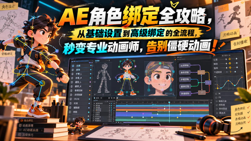 【无水印】AE角色绑定全攻略，从基础设置到高级绑定的全流程，秒变专业动画师，告别僵硬动画！【原创双语字幕】网赚项目-副业赚钱-互联网创业-资源整合老八网赚资源