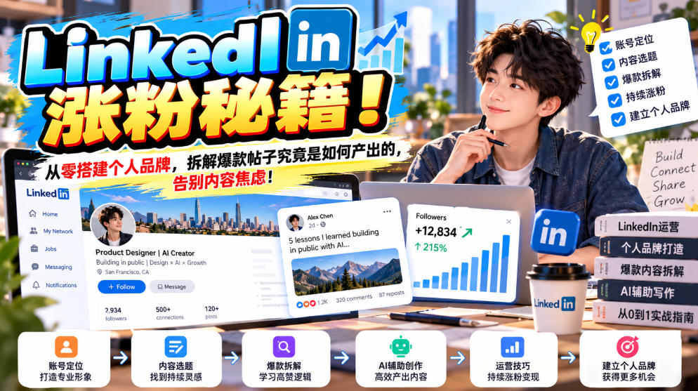 LinkedIn涨粉秘籍！从零搭建个人品牌，拆解爆款帖子究竟是如何产出的，告别内容焦虑！【原创双语字幕】网赚项目-副业赚钱-互联网创业-资源整合老八网赚资源