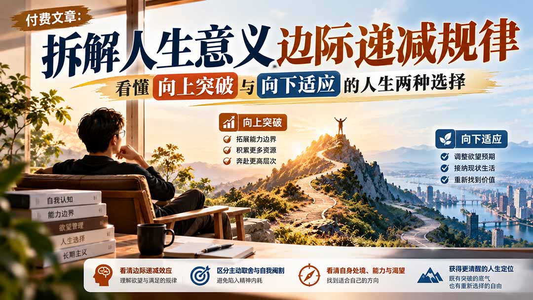 付费文章：拆解人生意义边际递减规律，看懂向上突破与向下适应的人生两种选择网赚项目-副业赚钱-互联网创业-资源整合老八网赚资源