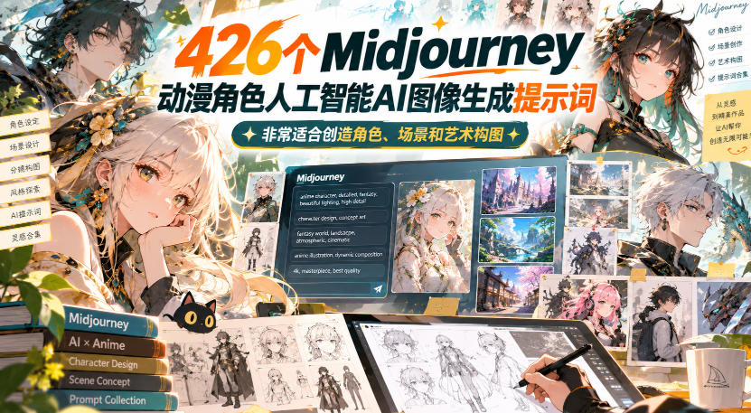 426个Midjourney动漫角色人工智能AI图像生成提示词，非常适合创造角色、场景和艺术构图网赚项目-副业赚钱-互联网创业-资源整合老八网赚资源
