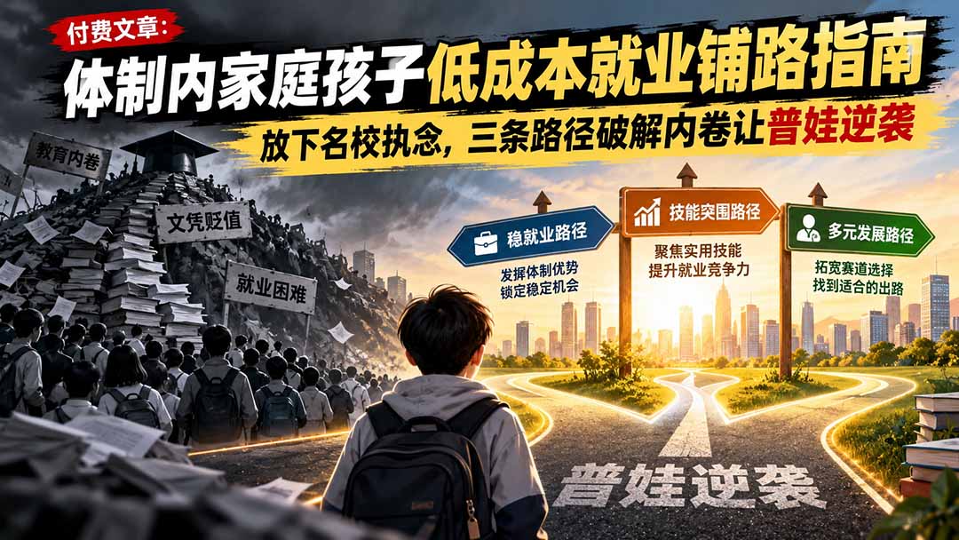 付费文章：体制内家庭孩子低成本就业铺路指南，放下名校执念，三条路径破解内卷让普娃逆袭网赚项目-副业赚钱-互联网创业-资源整合老八网赚资源