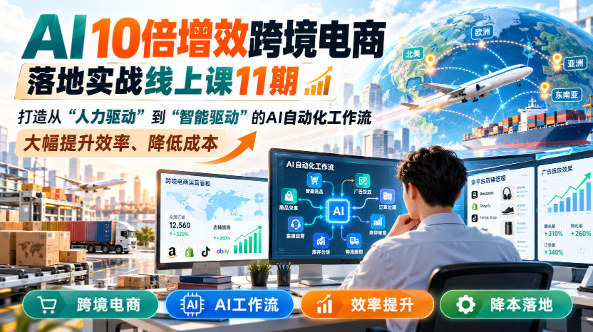 AI 10倍增效跨境电商落地实战线上课11期，打造从人力驱动到智能驱动的AI自动化工作流，大幅提升效率、降低成本网赚项目-副业赚钱-互联网创业-资源整合老八网赚资源