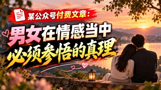 某公众号付费文章：男女在情感当中必须参悟的真理网赚项目-副业赚钱-互联网创业-资源整合老八网赚资源