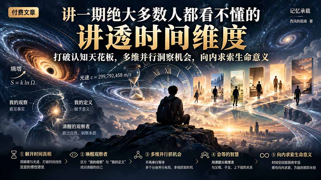 付费文章：讲一期绝大多数人都看不懂的，讲透时间维度，打破认知天花板，多维并行洞察机会，向内求索生命意义网赚项目-副业赚钱-互联网创业-资源整合老八网赚资源